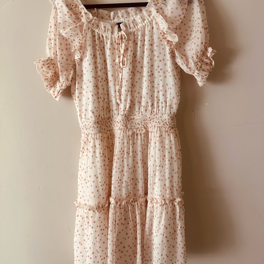 Current Air White and Orange Polka Dot Dress above the knee